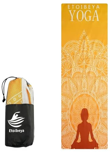 WatDenyFine Yogamatte rutschfest Yoga Handtuch rutschfest Yoga Decke Yogamatte Handtuch mit Aufbewahrungstasche Handtuch Schnelltrocknend Yogatuch für Pilates Hot Yoga Picknick Strand (Gelb)