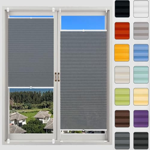 Plissee Ohne Bohren Klemmfix 40 x 65 cm, Blickdicht Sichtschutz Sonnenschutz, Plissee Fenster Plisseerollo Faltstore, Plissee Sonnenschutz Fenster, für Fenster & Tür, Hellgrau