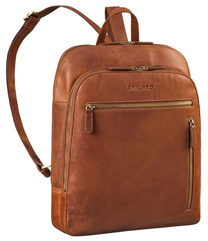 STILORD July Eleganter Rucksack Damen Leder Kleiner Tagesrucksack Lederrucksack Cityrucksack Klein Laptop Rucksack für 13,3 Zoll Damenrucksack Echtleder Farbe:Kara - Cognac
