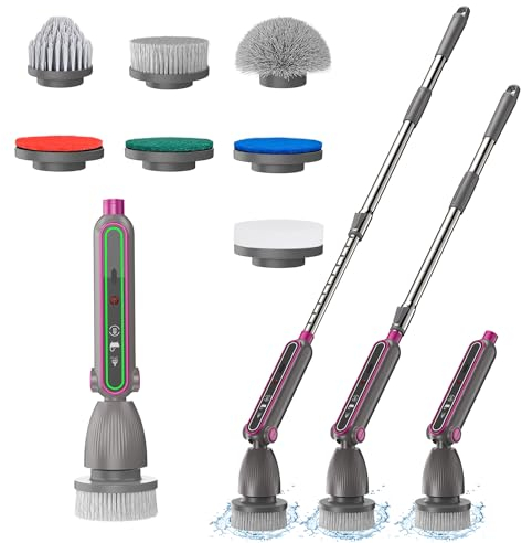 Electric Spin Scrubber,Quiet Bathroom Scrubber Cordless Cleaning Brush with Adjustable Brush Head Angle and Removable Long Handle,Pressure Sensitive Display,Dual Speeds,120Mins Work Time
