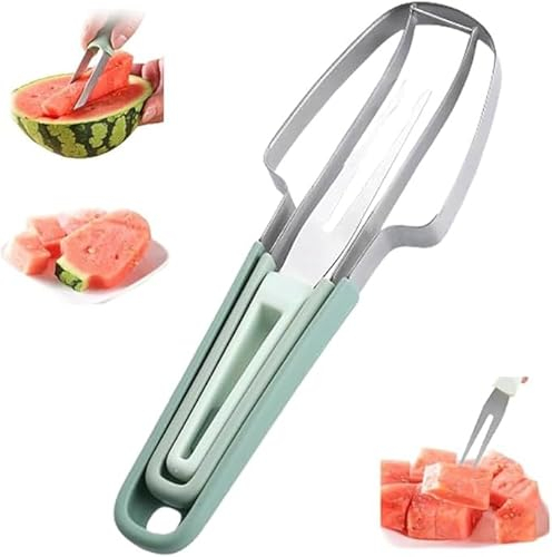 3-in-1 Watermelon Cutter Slicer Tool,Fork Slicer Cutter Stainless Steel Watermelon Windmill Cutter, 3 in 1 Summer Watermelon Fork Slicer Knife Set for Home,2024 Watermelon Cutter (1, Green)