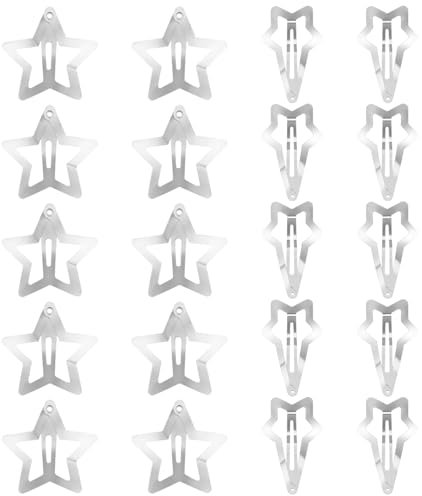 Mabor - 20 pinzas para el pelo de estrella de 1.2 pulgadas, accesorios para el cabello Y2K, accesorios para el cabello de metal plateado de los años 2000, pinzas de pelo de estrella para festivales,