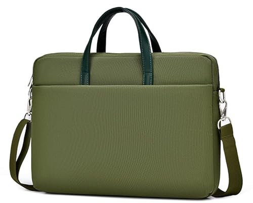 FUNSEED Sac à bandoulière pour ordinateur portable de 14 et 15 pour homme et femme, grande capacité, couleur unie, imperméable, en polyester, vert, 15.6 in