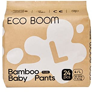 ECO BOOM Baby Windeln Pants Größe 4 aus Bambus (9-24kg) - umweltfreundliche Premium-Bio Höschenwindeln aus pflanzenbasierten Materialien, Ohne Duftstoffe, sehr saugfähig - 24 Stück