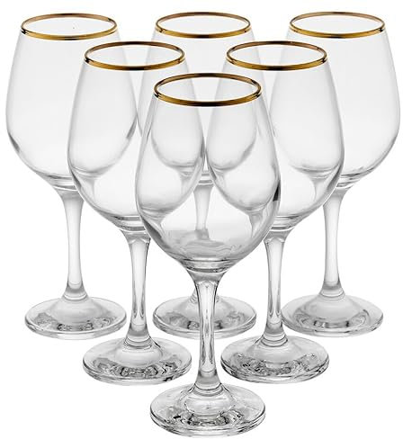 Queensway Home & Dining Set of 6/12 Pcs Amber Gold Rimmed Wine Glass Drinking Glasses Sets Gift Boxed 460/365/295ml