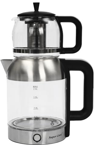 2 in 1 Glas Teekocher Wasserkocher für Kaffee und Tee, 1800W Doppelter Wasserkocher Teekocher, Turkisch Tee Kanne Traditional für Büros, Wohnungen