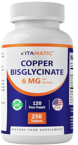 Vitamatic Copper Bisglycinate 6 mg Made with Vitamin D3 2000 IU, Zinc 50mg, Selenium 50mcg - 240 Tablets - Non-GMO & Gluten Free
