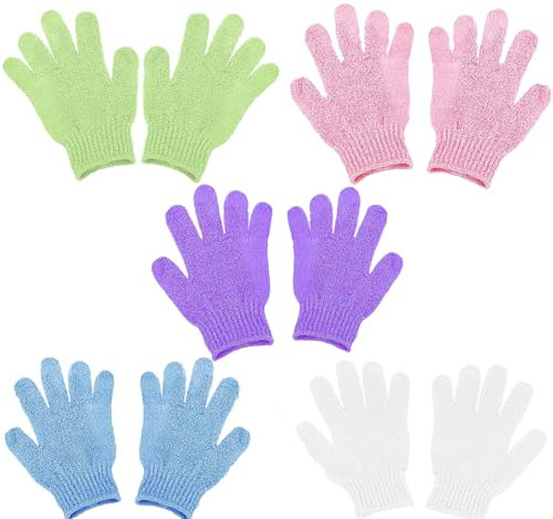 Weenwill Guantes Exfoliantes,10 Pcs Guantes Manopla Exfoliante Corporal Ducha Corporals Guante de Baño de Cinco Dedos para Hombres,Mujeres,Niños,Bañera,Masaje, SPA(Rosa,Morado,Azul,Blanco Verde)