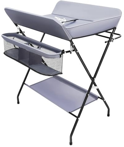 Donened - Table à langer pliante avec rangement, table à langer portable réglable, station de soins pour bébé pour changer les vêtements et les couches, charge maximale 25 kg