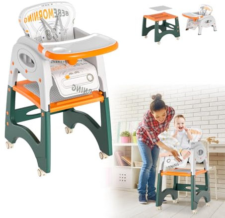 UISEBRT Kinderhochstuhl Hochstuhl Baby Verstellbar 6 in 1 Babyhochstuhl Abnehmbarer Verstellbarem Doppeltablett Essstuhl Mitwachsender