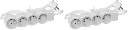 LEGRAND - Multiprise Extra-Plate - 4 Prises de Courant avec Terre - avec Cordon 3 m - Blanc et Gris Clair (Lot de 2)