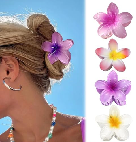 Fermaglio Capelli Fiore 4 Pezzi, Mollette Fiori per Capelli Hawaii, Fioris per Capelli Estate per Ragazze, Moda Antiscivolo Mollettoni Hair Clips Accessori per Donne Ragazze