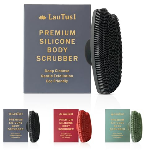 LauTus1 Spazzola esfoliante per il corpo in silicone, con manico a ventosa e gancio, morbida luffa per uomini e donne, delicata, igienica, riutilizzabile, nero grafite