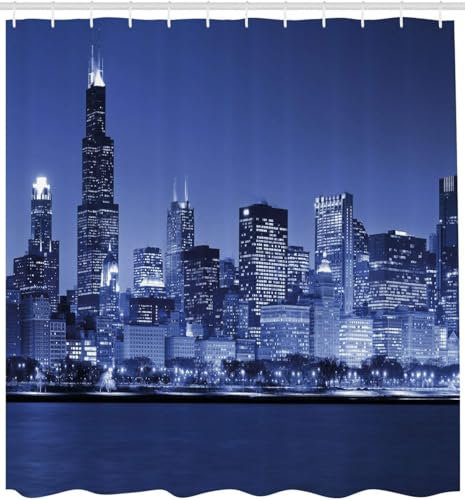 Rideau Douche Anti Moisissure 3D Bleu, Rideau de Douche 120 x 200 cm New York, Rideaux Baignoire Imperméable Lavable Tissu Polyester Rideaux Salle de Bain avec 8 Crochets a3236