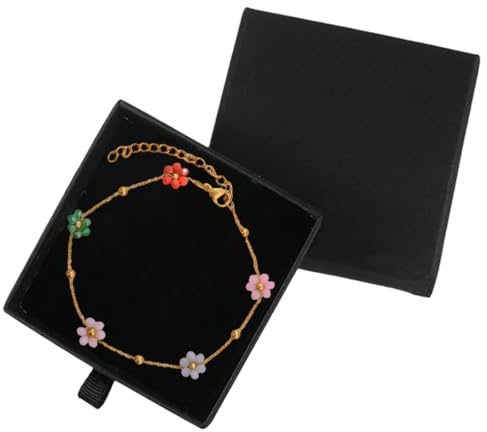JYNXOR 1 Pièces Bracelet Marguerite Fleurie Bracelets De Perles Or Bracelet De Perles Floral Bracelet De Chaîne Cubaine Bracelet De Perles Ajustable Bijoux pour Femmes, Avec coffret cadeau