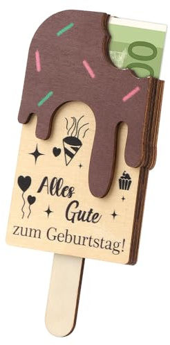 FIDWALL Eisformiges Holz-Geburtstagskartenhalter,Platz für Bargeld und Geschenkkarte,Personalisierte Happy Birthday to You Geschenkkarte (Geburtstag – Deutsch)
