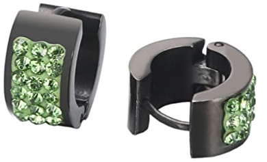 OAKKY Stainless Steel Unique Square Cool Colorful Crystal Lined Small Huggie Hoop C-Shaped Earrings for Men Women Ear Stud Piercings Green Black