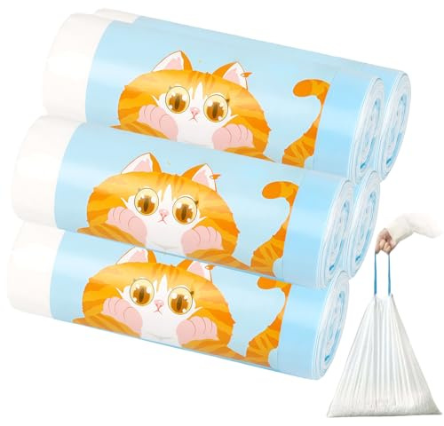 GOEDCH 58x35cm 100 Stück Katzentoilettenbeutel mit Zugbändern: Verdickter Müllbeutel mit Tragegriff, Transparenter, Katzenklo Beutel Langlebige Reißfest für Katzenstreureinigung