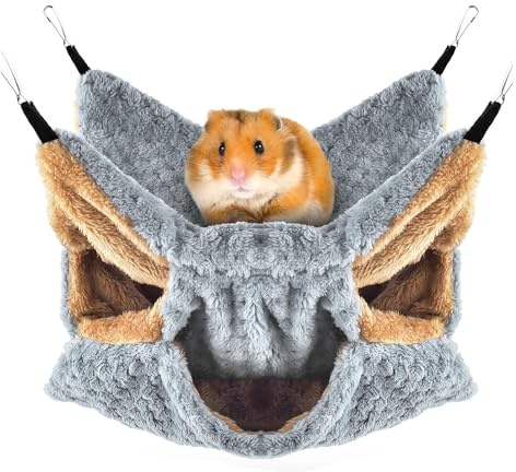 Asyduey Small Animals Hammock, Ferret Sugar Glider Triple Bunk Bed Cage Warm Plush Hanging Hammock Bed Hideout for Hamster Grey Easy to Use