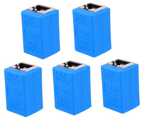 TEHAUX Rj45 Netzwerk Durchgangsverbinder aus Abs Blau 5 Stück | Netzwerkkabelverlängerung mit Präzisem Signal, für Saubere Kabeldocking Lösung, Kompakte Adapterform