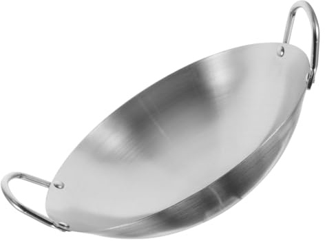 Alipis Sartén Wok de Acero Inoxidable Doble Asa para Cocinar Práctica Casa para Freír Carne y Verduras para Inducción y Uso Diario