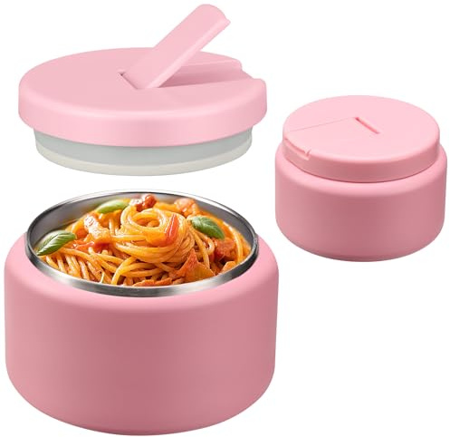Itslife Termo para Comida 400ml con Tapa de Cierre, Térmico para Comida Niños de Acero Inoxidable, Fiambrera Termica para Picnic, Colegio y Oficina, Rosa