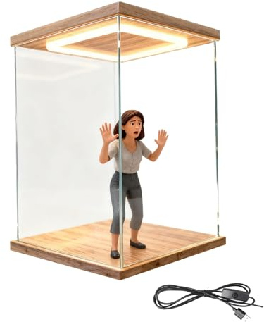 Acryl Vitrine Beleuchtete Acryl-Vitrine, Stapelbare Aufbewahrungsbehälter mit Staubschutzdeckel und Tür, Figuren-Schützer für Schlafzimmer(20x35xH35cm/8x14x14)
