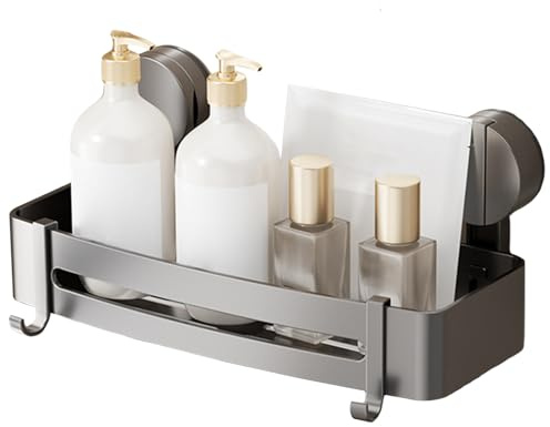 Otbushit 12, 6 x 4, 7 x 1, 8 Zoll Aluminiumlegierung, einlagiges Badezimmer-Wandregal, Duschregal mit Saugnapf und Aufhängehaken, Aufbewahrungsorganisator