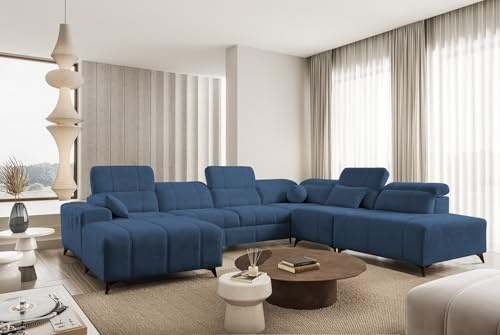 XXL Couch Ecksofa Dafne X – Große Wohnlandschaft, Schlaffunktion, Bettkasten, Modernes Design (Dunkelblau, Links)