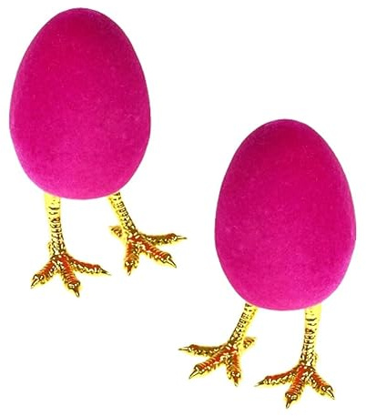 MACOSA WV55_x2 Dekoeier auf Füßen 2er Set Pink Gold 12 cm Ei Osterdeko Osterei Oster-Dekoration Tischdeko Deko-Figur Ostern Osterdekoration Kunststoff beflockt (Pink)