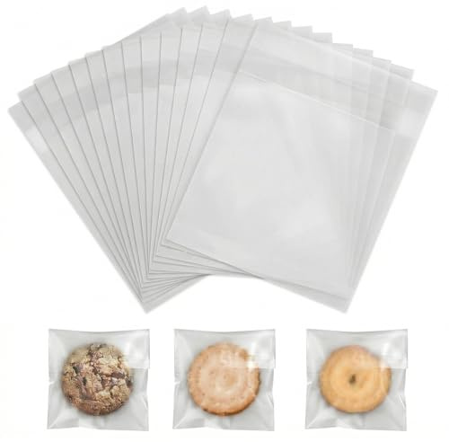 JYXNU 100 Pezzi Sacchetti Trasparenti Autoadesivi, Sacchetti di Biscotti Autoadesivi, Sacchetti Cellophane Trasparente con Chiusura Adesiva, Bustine Trasparenti per Caramelle, Biscotti(10 x 10 cm)