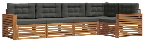vidaXL Outdoor-Sofagarnitur mit Kissen 5 pcs Natur und Anthrazit, Gemütliches Outdoor-Set, modernes Ecksofa, robuster Loungesessel, Gartenmöbel, Terrasse zum Relaxen