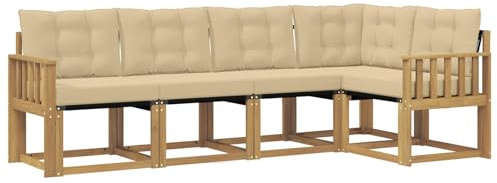 vidaXL Outdoor-Sofagarnitur mit Kissen 5 pcs Weiß und Beige, Moderne Garten-Sofaset, wetterfestes Möbel, Bequeme Liege, stilvolles Outdoor-Sitzen für Entspannung