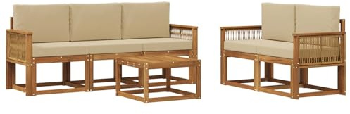 vidaXL Outdoor-Sofagarnitur mit Kissen 6 pcs Natur und Beige Polyester, Garten-Sofa, modernes Eckmöbel, Lounge für Terrasse, Sitzgruppe zum Entspannen und Wohlfühlen