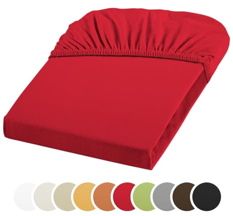 sleepling 196020 Jersey Stretch Spannbetttuch Spannbettlaken | Blickdicht | Baumwolle mit 3% Elasthan | Rundumgummizug | 30 cm Steg | Ökotex | waschbar 60 Grad | 180 x 200-200 x 220 cm, rot