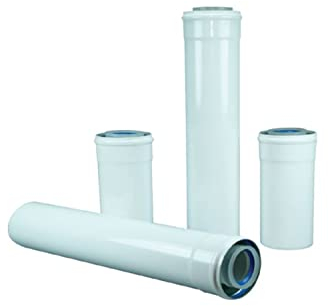 Uzman-Versand, 500mm Konzentrisches Luft-/Abgasrohr Ø 80/125 mm, Innen Kunststoff PP/Außenrohr aus verzinktem Stahl weiß lackiert. DN 80/125 Abgas-Rohr, Abgassystem Brennwert, Doppelrohr,