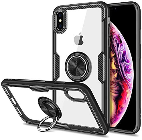 SORAKA Clear Case for iPhone XS Max with Ring Holder,Slim Fit Case Transparent Hard PC Cover iPhone XS Max Case with Metal Plate for Magnetic Car Phone Holder