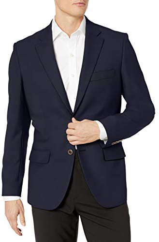 Amazon Essentials Blazer Extensible Boutonné à L’Avant, à Manches Longues, Coupe Classique Homme, Bleu Marine, 62