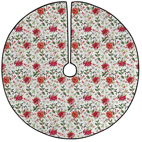 ABAKUHAUS Blumen Weihnachtsbaum Rock und Schürze Weihnachten Blumen Knospen, Weihnachtsdeko 135 cm aus Stoff Weihnachtsbaumschmuck, Rosa-Grün-Weiß