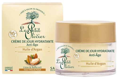 LE PETIT OLIVIER - Crème de Jour Hydratante Anti-Âge - Huile d'Argan - Lisse & Raffermit - Tous Types De Peaux - 95% D'Origine Naturelle - Sans Silicone - Fabriqué en France - 50 ml