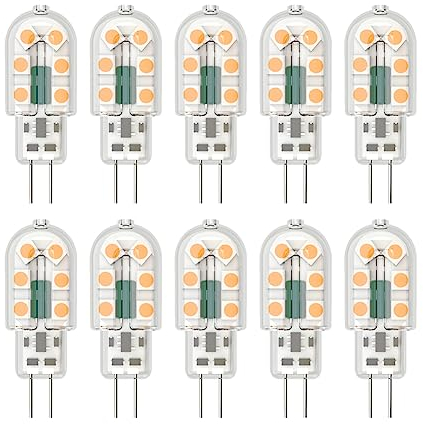 Klighten 10-Pack G4 LED Lampen, 3W 300LM G4 LED Birnen ersetzt 20W Halogenlampen, Warmweiß 3000K Nicht Dimmbar, Kein Flackern, AC/DC 12V