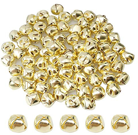 Suneast 100 Stück Weihnachts Glöckchen Schellen Metall Dekoration Glocken DIY Basteln Jingle Bells mit Öse für Weihnachtsbaum Anhänger Schmuckherstellung Hochzeit Haustier Handwerk - Gold - 15mm