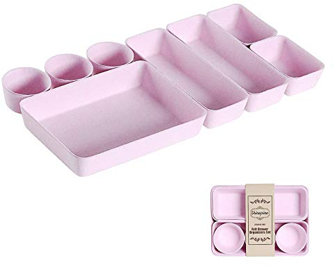 Desk Drawer Organizer Trays, Foldable Felt Drawer Organizers Set, Versatile Cosmetic Makeup Drawer Dividers, Washable Storage Bins Trays for Office Dresser Pink