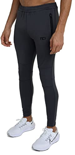 TCA Herren Rapid Quickdry enganliegende Jogging Hosen mit Reißverschlusstaschen - Grau, S