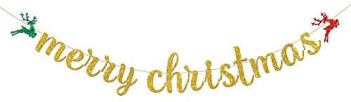 INNORU Gold Glitter Merry Christmas Banner – Merry AF Banner – Weihnachten Party Wimpelkette Dekoration