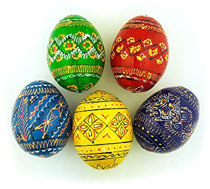 Needzo Set mit 5 bunten ukrainischen Pysanky Pysanki handbemalten Ostereiern aus Holz, 6,4 cm