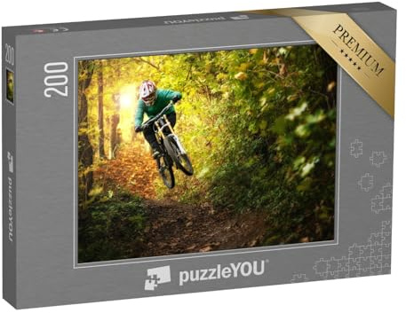 puzzleYOU: Puzzle 200 Teile „Mountainbiker im Herbstwald“ – aus der Puzzle-Kollektion Sport