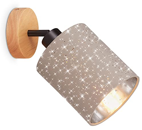 BRILONER - Wandleuchte Innen mit Sternenhimmel, Lampenschirm aus Stoff, schwenkbar, Wandlampe innen, Wandstrahler, Wandlicht, Wandbeleuchtung, Schlafzimmer, Flurlampe, 13x15 cm, Taupe