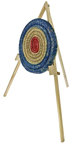 Strohscheibe Deluxe - Ø 60 cm - Zielscheibe, zur Auswahl mit Ständer, für Pfeil und Bogen (Farbe: blau-rot, mit Ständer S170)
