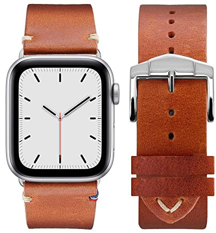 Eternel - Cinturino Vintage Logan honey compatibile con Apple Watch 38/40/41/42 mm adattatori alluminio argento/galassia - Fatta a mano in Francia pelle pieno fiore - Compatibile tutti Apple Watch